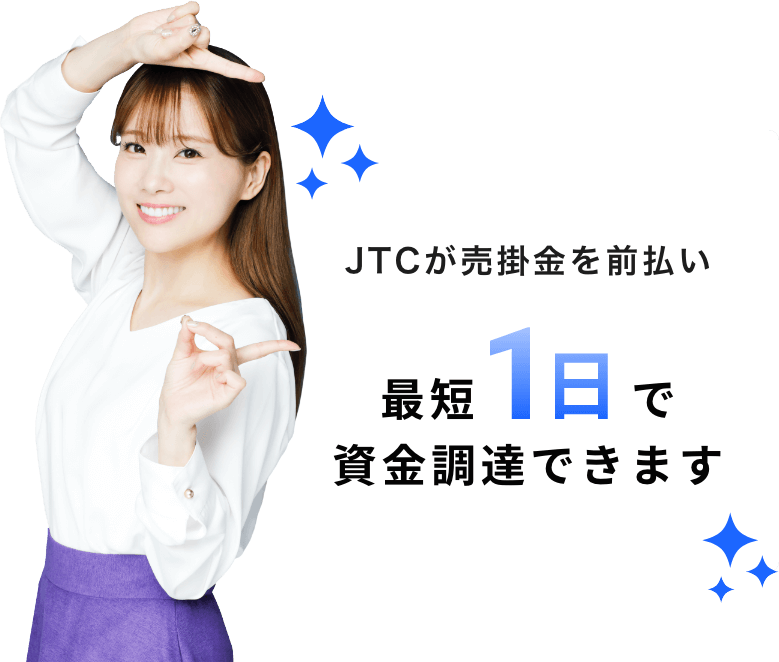 JTCが売掛金を前払いしお客様にお振込み最短1日で資金調達できます